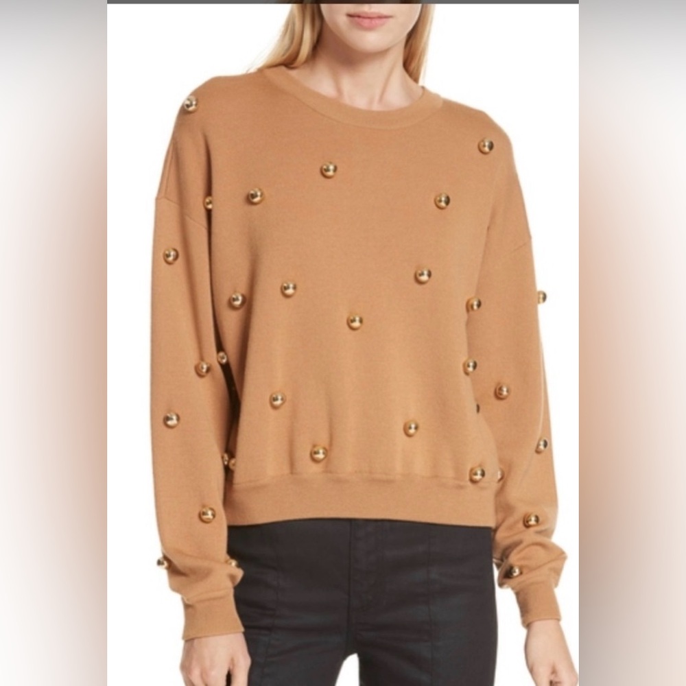 Necks Alice + Olivia Gleeson Wool Metal Ball Sweater in Tan Gold NWT
